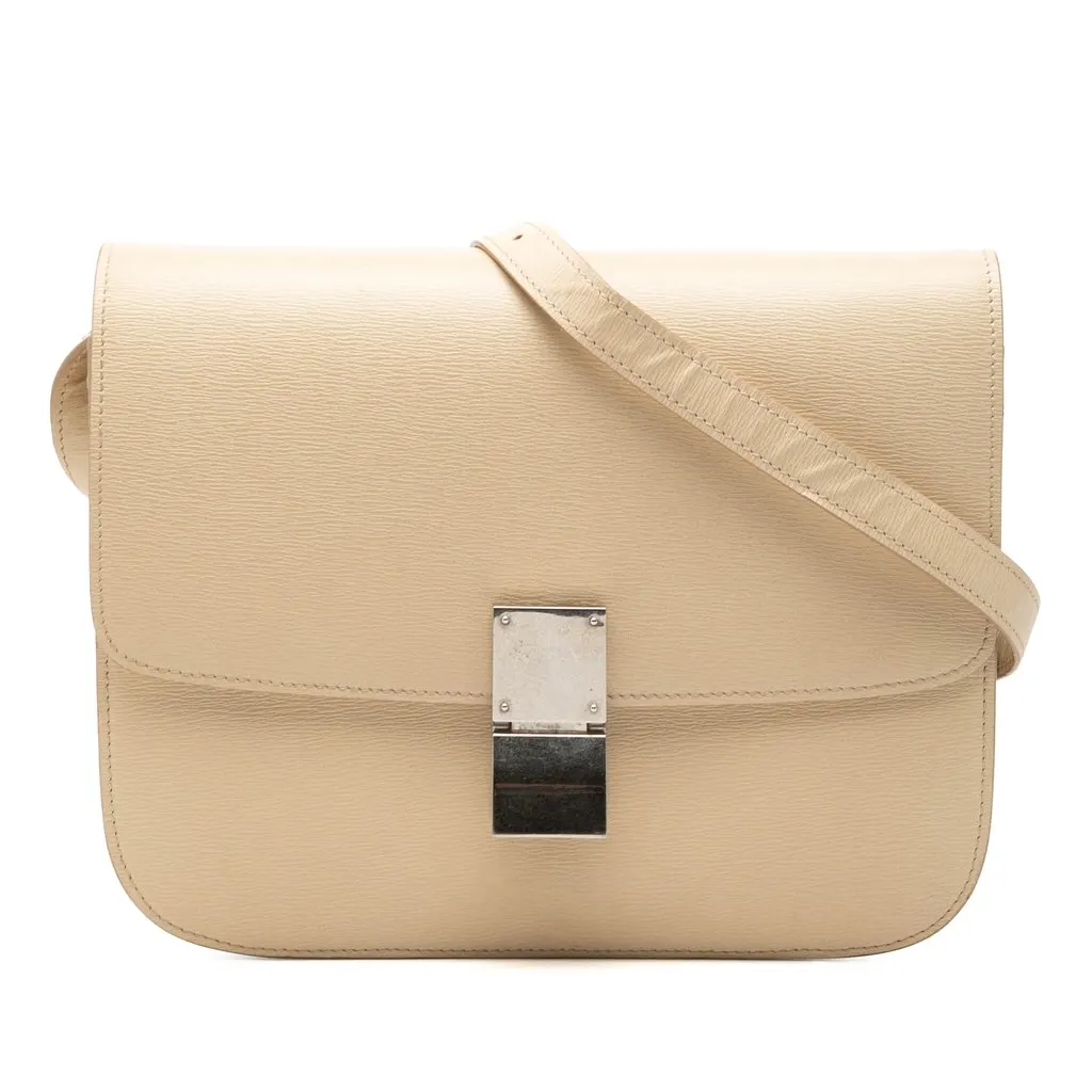 Celine Medium Calfskin Classic Box Beige Leather Very good - Front View