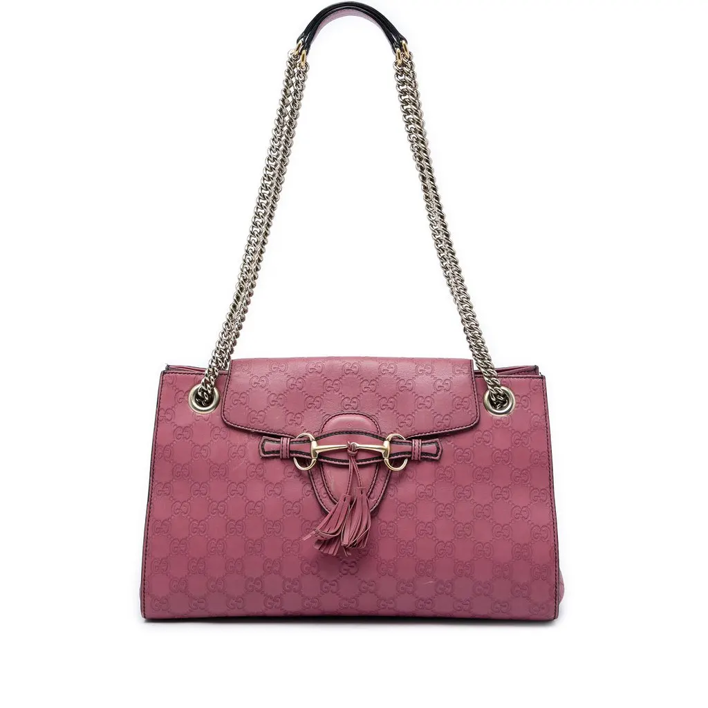 Gucci Large Guccissima Emily Shoulder Bag Pink Leather Good - Front View