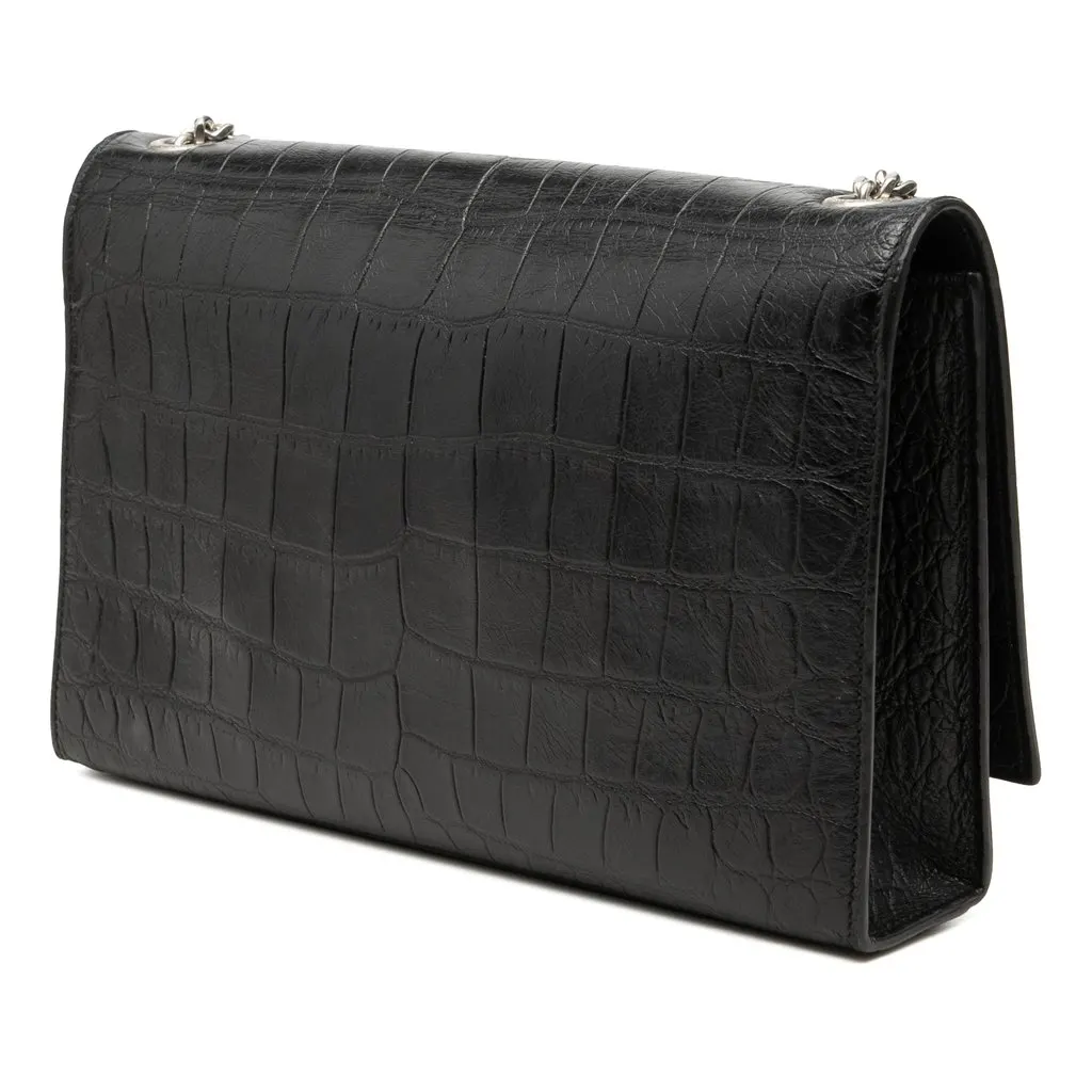 Saint Laurent Medium Croc Embossed Leather Monogram Kate Tassel Crossbody Black Leather Very good - Back View
