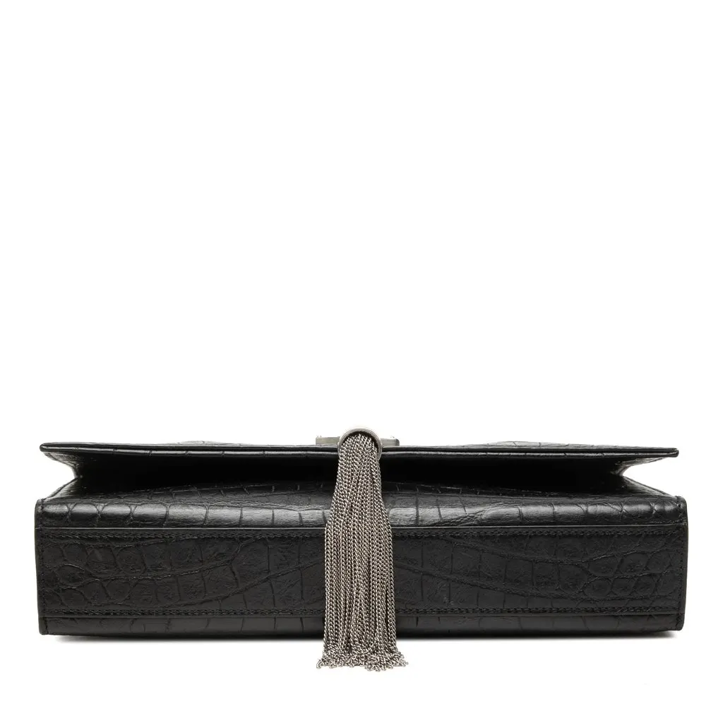 Saint Laurent Medium Croc Embossed Leather Monogram Kate Tassel Crossbody Black Leather Very good - Inside View