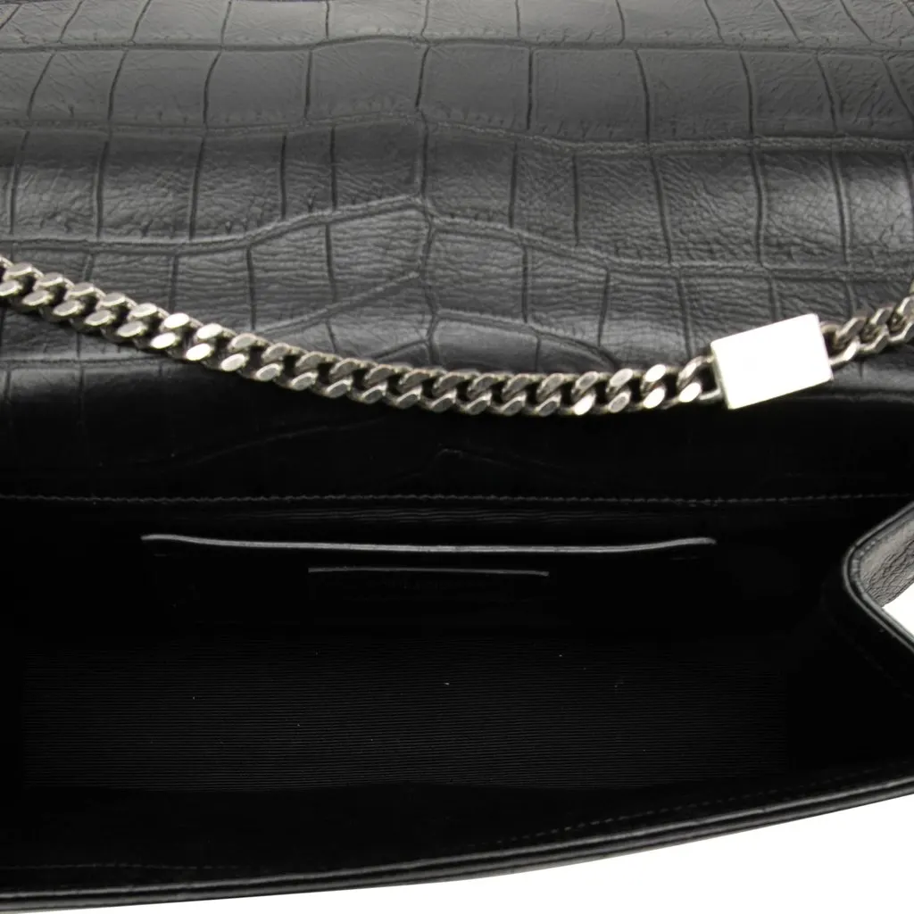Saint Laurent Medium Croc Embossed Leather Monogram Kate Tassel Crossbody Black Leather Very good - Model View