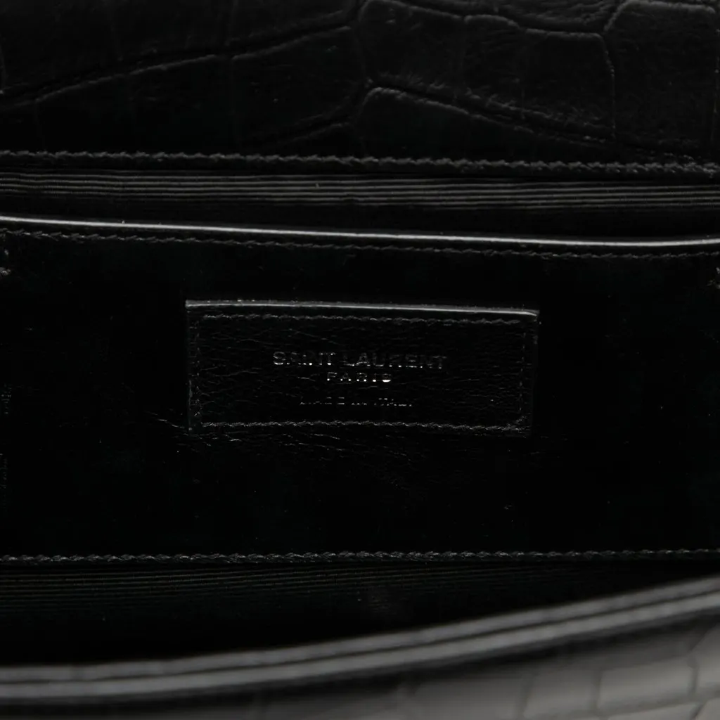 Saint Laurent Medium Croc Embossed Leather Monogram Kate Tassel Crossbody Black Leather Very good - Box View