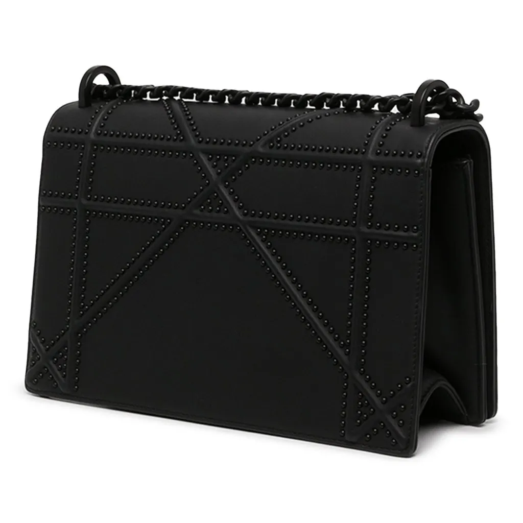 Dior Medium Ultra Matte Studded Calfskin Diorama Wallet on Chain Black Leather Very good - Back View
