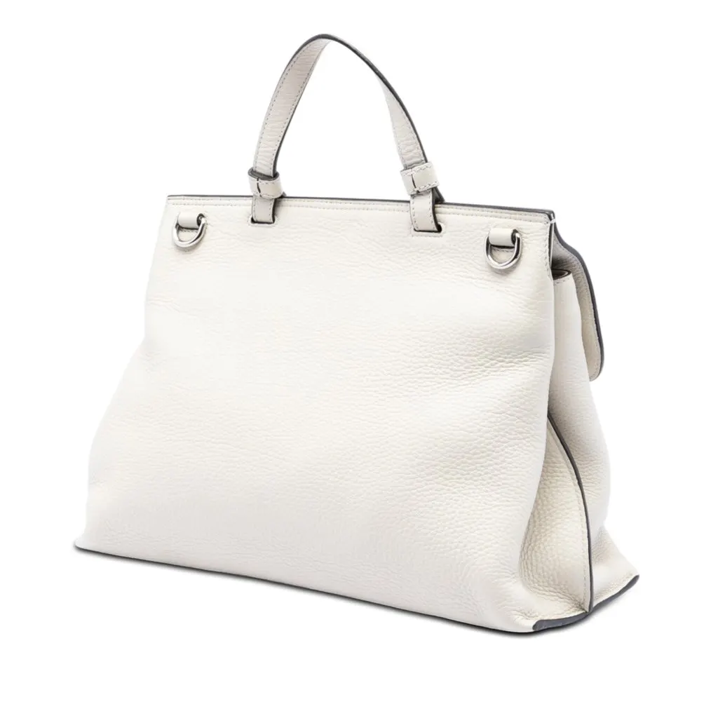 Gucci Medium Leather Bamboo Daily Satchel White Leather Very good - Back View