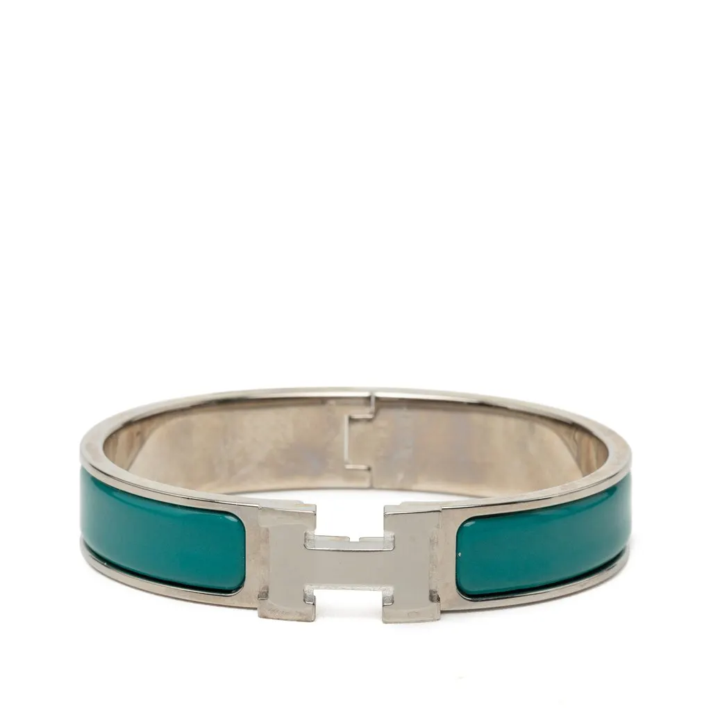 Hermès Narrow Enamel Clic H Bracelet PM Blue Very good - Front View
