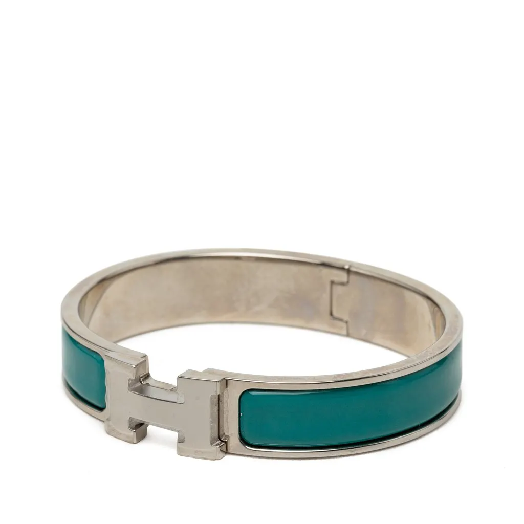 Hermès Narrow Enamel Clic H Bracelet PM Blue Very good - Back View