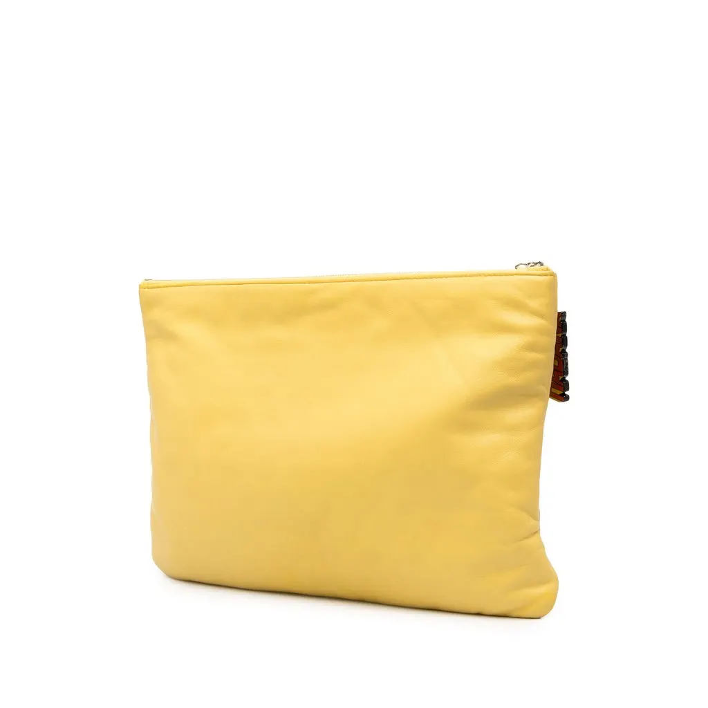 Chanel Large Printed Lambskin La Habana O Case Clutch Yellow Leather Good - Back View