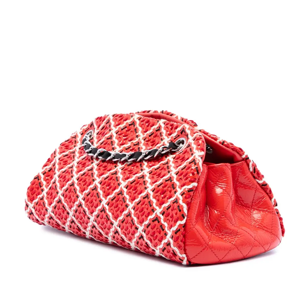 Chanel Small Patent Stitch Just Mademoiselle Bowling Bag Red Leather Very good - Back View