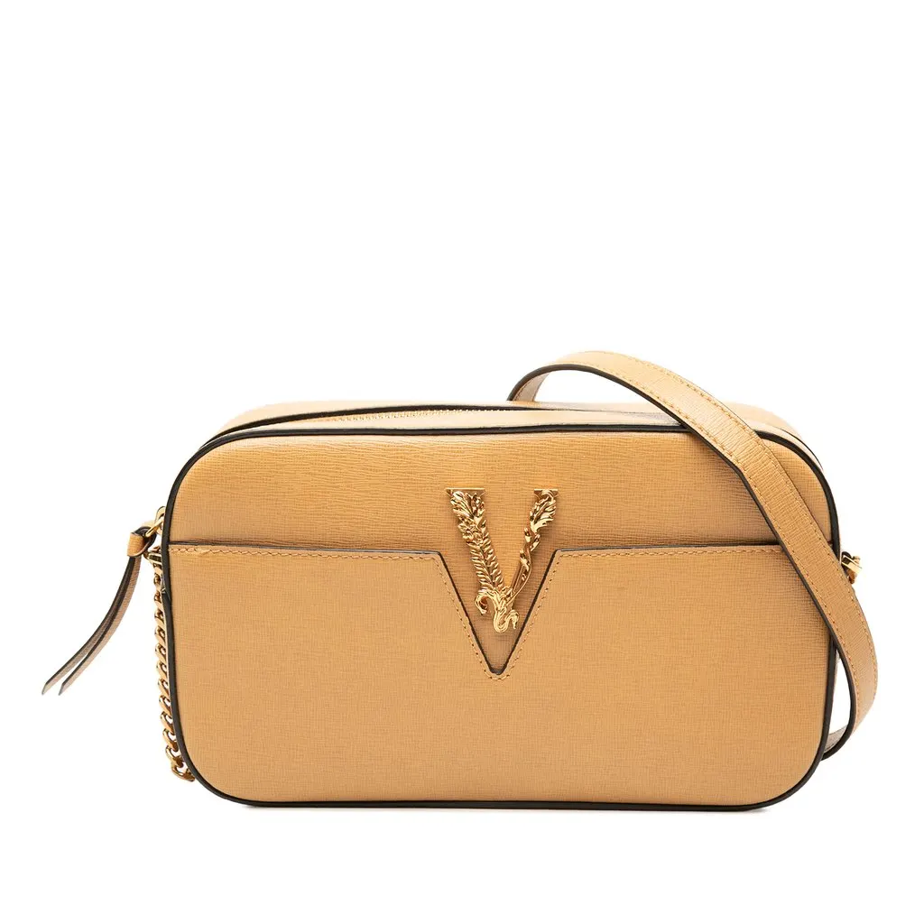 Versace Small Calfskin Virtus V Camera Bag Brown Leather Very good - Front View
