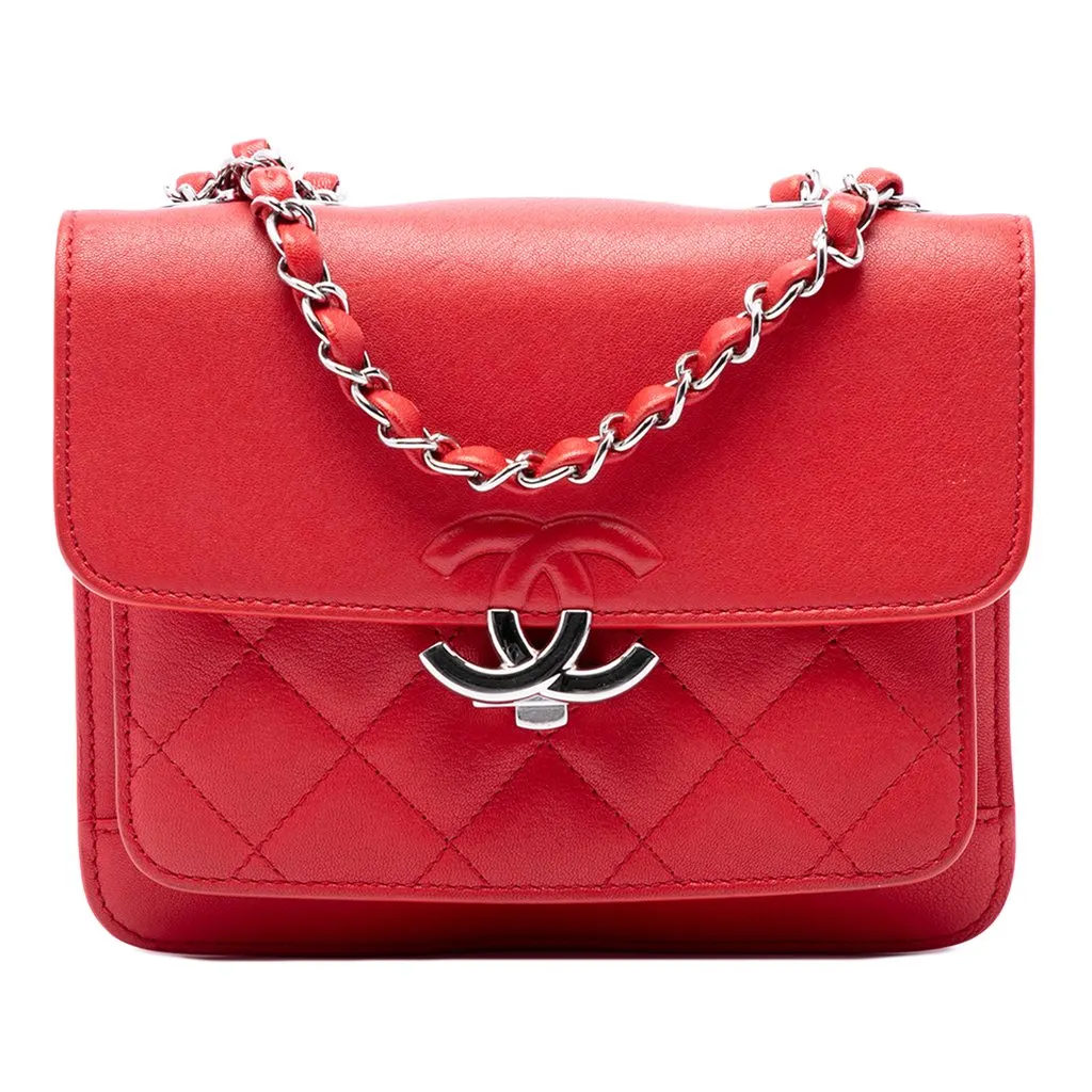 Chanel Mini Quilted Calfskin CC Box Flap Red Leather Good - Front View