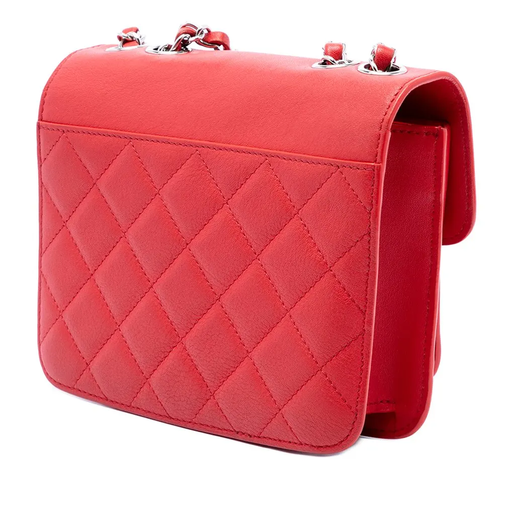 Chanel Mini Quilted Calfskin CC Box Flap Red Leather Good - Back View
