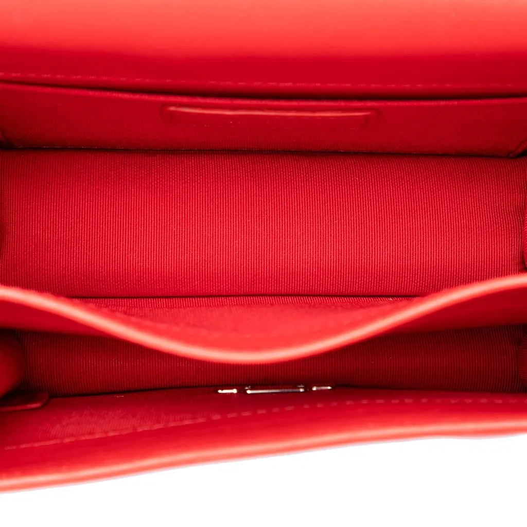Chanel Mini Quilted Calfskin CC Box Flap Red Leather Good - Model View