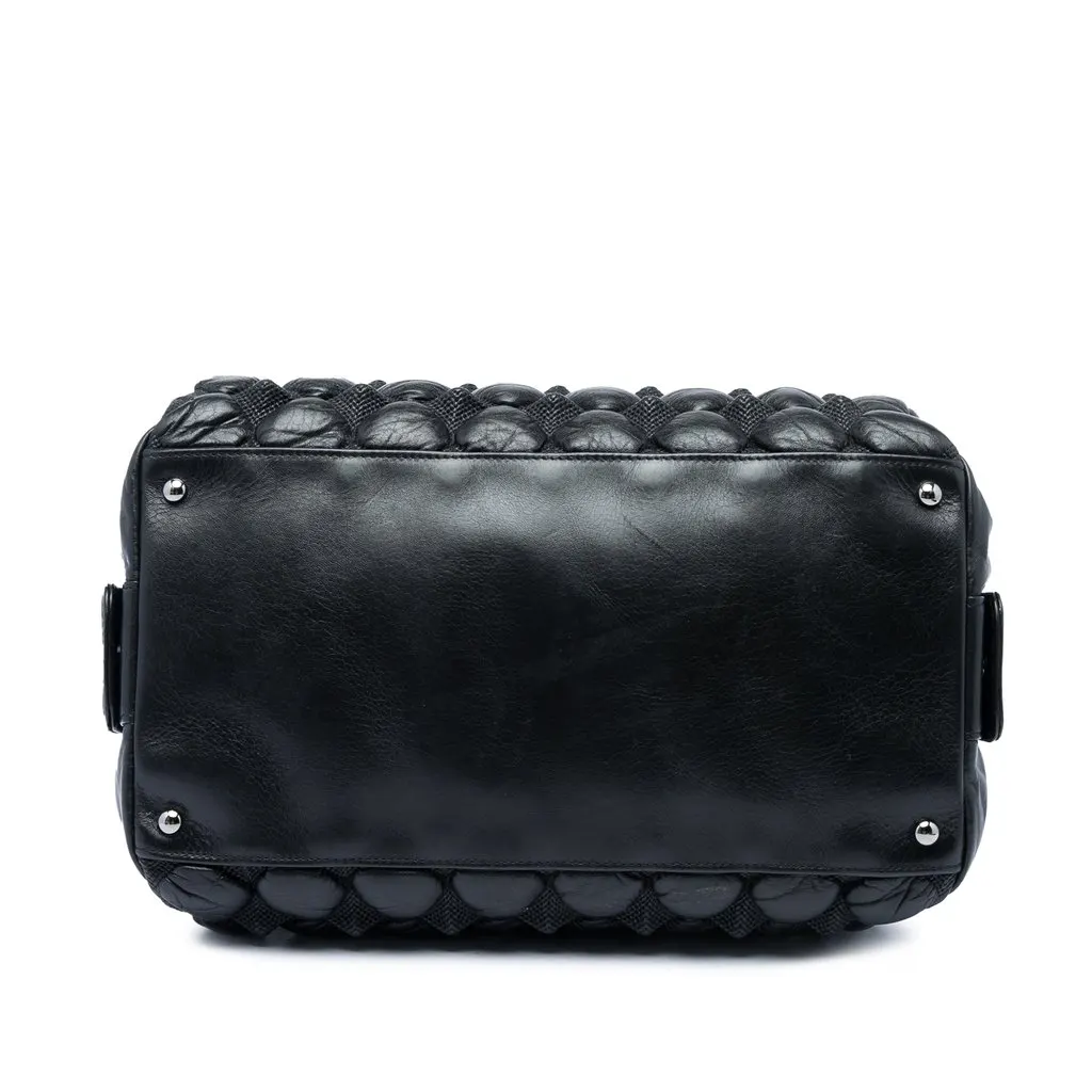 Chanel Lambskin Bubble Quilt Bowling Bag Black Leather Good - Inside View