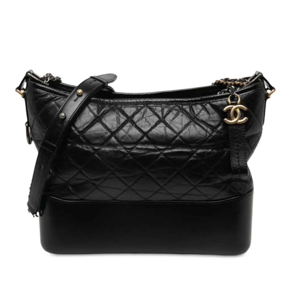 Chanel Medium Aged Calfskin Gabrielle Crossbody Black Leather Very good - Front View