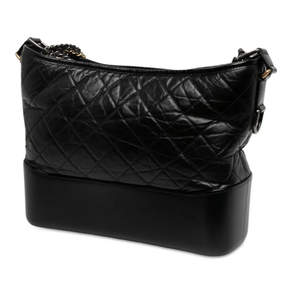 Chanel Medium Aged Calfskin Gabrielle Crossbody Black Leather Very good - Back View
