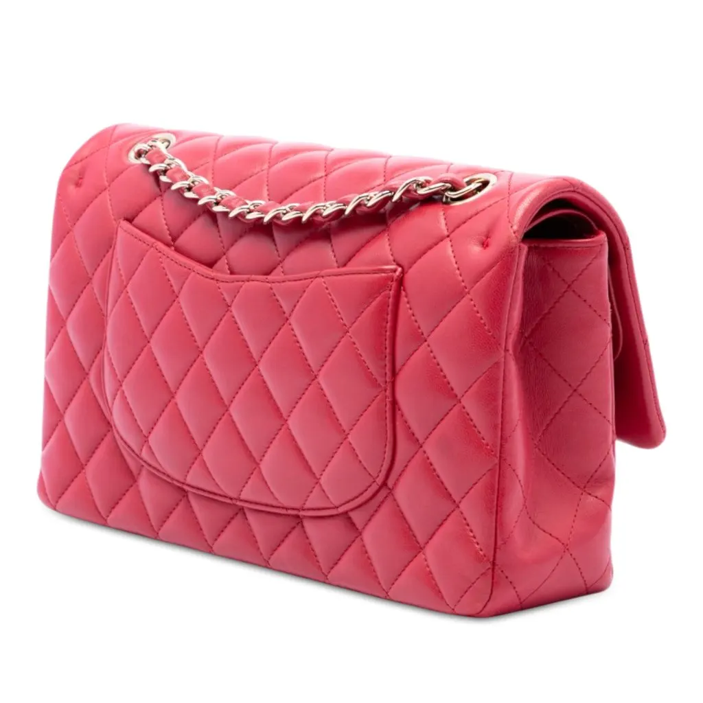 Chanel Medium Classic Lambskin Double Flap Red Leather Very good - Back View