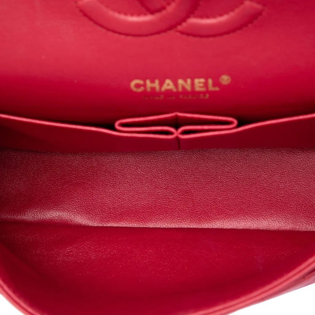 Chanel Medium Classic Lambskin Double Flap Red Leather Very good - Model View
