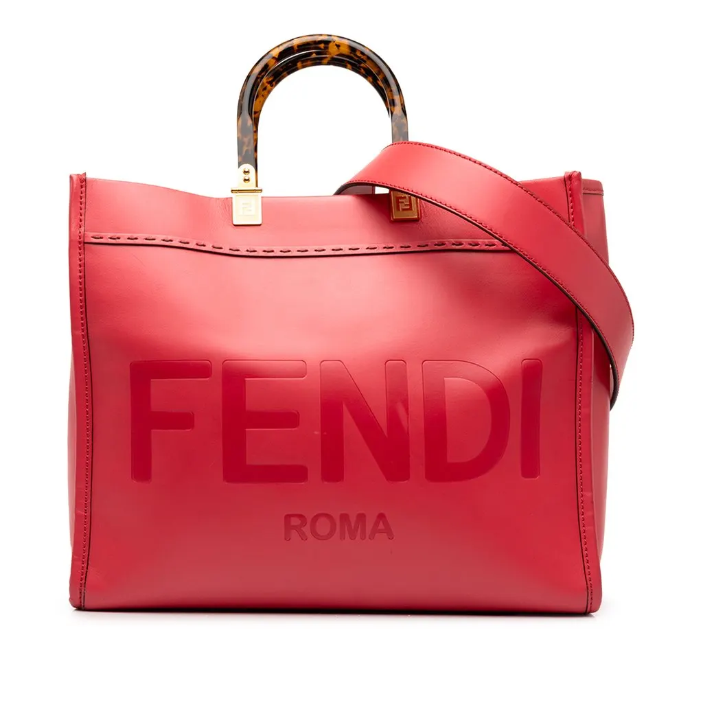 Fendi Medium Leather Sunshine Shopper Tote Pink Leather Very good - Front View