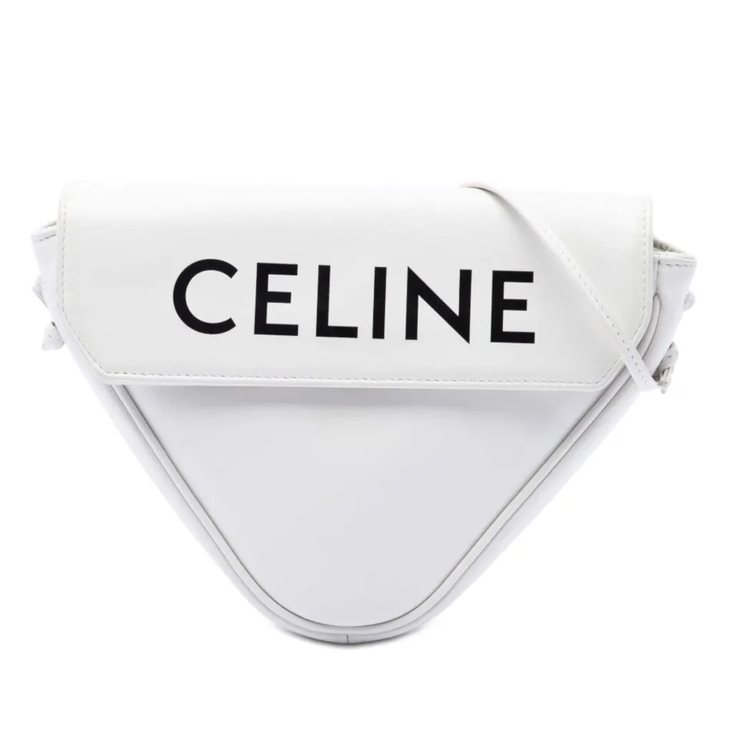 Celine Smooth Calfskin Logo Triangle Crossbody White Leather Very good - Front View