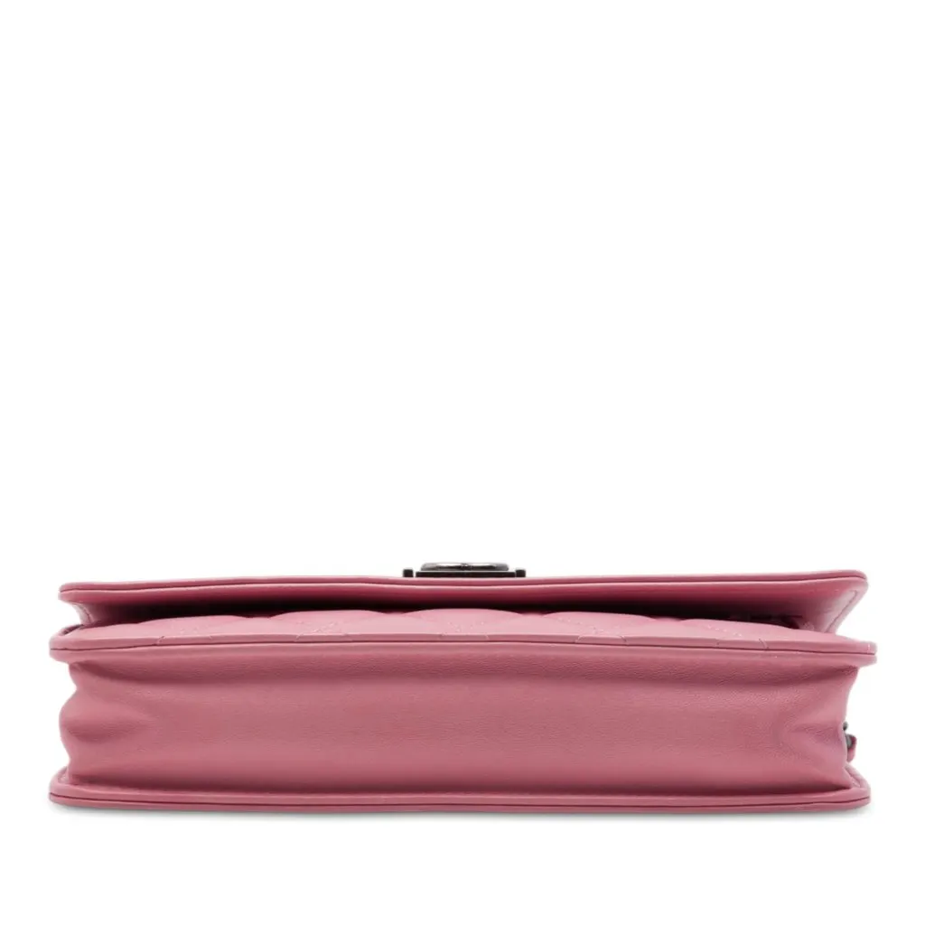 Chanel Quilted Lambskin Boy Wallet On Chain Pink Leather Very good - Inside View