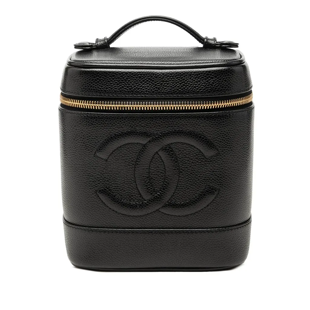 Chanel CC Caviar Vanity Case Black Leather Very good - Front View