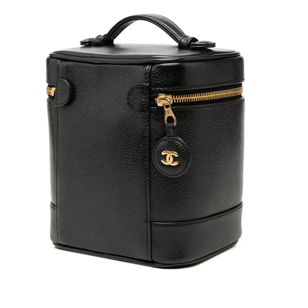 Chanel CC Caviar Vanity Case Black Leather Very good - Back View
