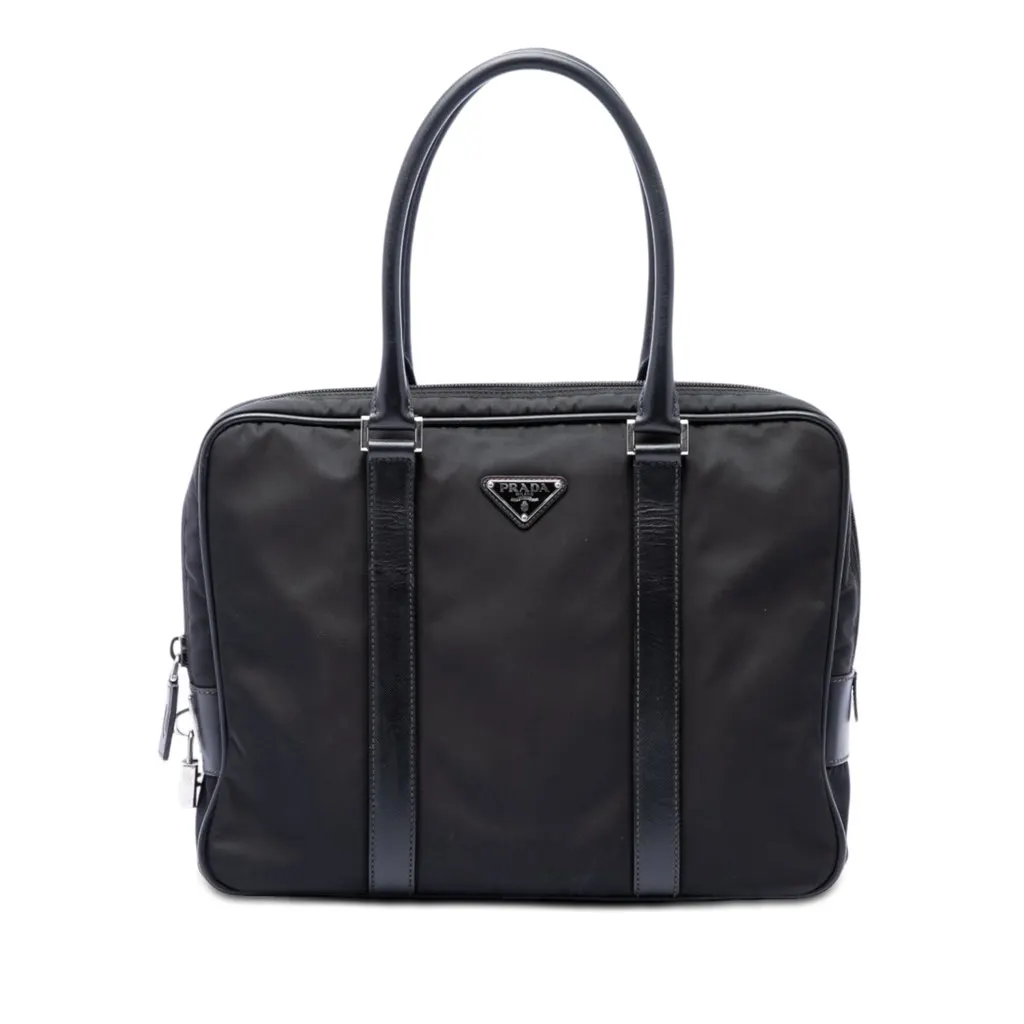 Prada Saffiano Trimmed Tessuto Business Bag Black Polyamide Very good - Front View