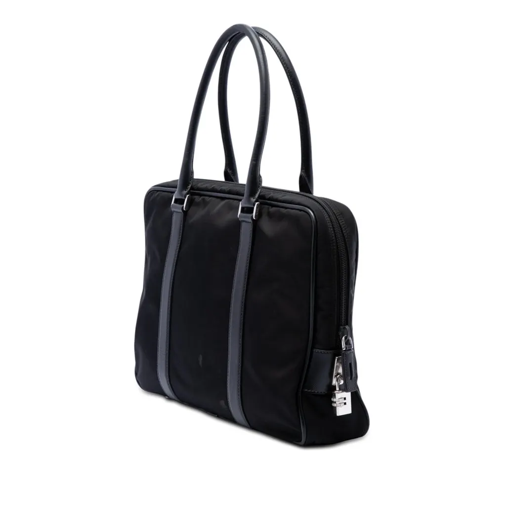 Prada Saffiano Trimmed Tessuto Business Bag Black Polyamide Very good - Back View