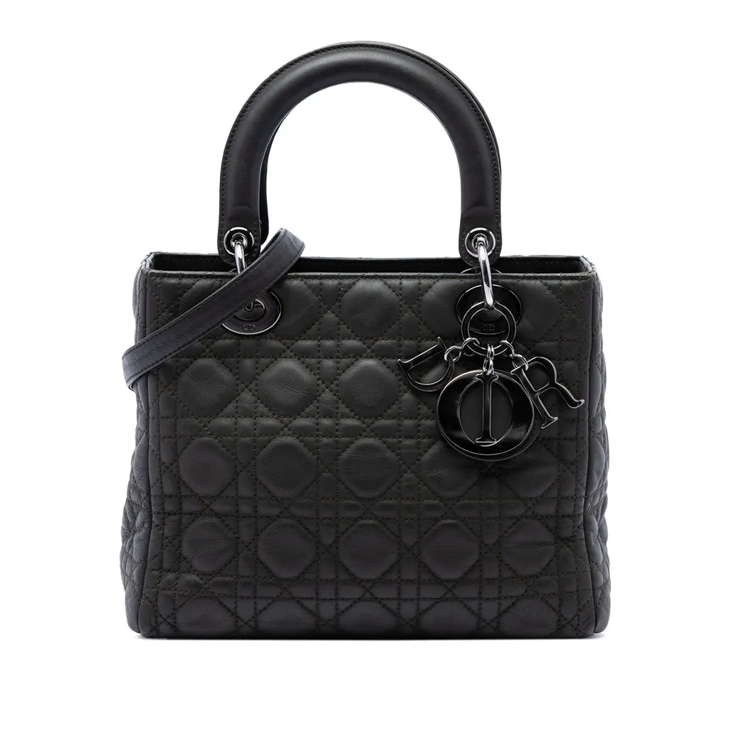 Dior Medium Lambskin Cannage Lady Dior Brown Leather Good - Front View