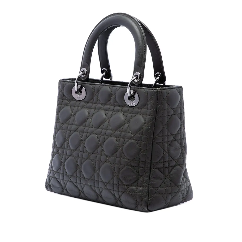 Dior Medium Lambskin Cannage Lady Dior Brown Leather Good - Back View