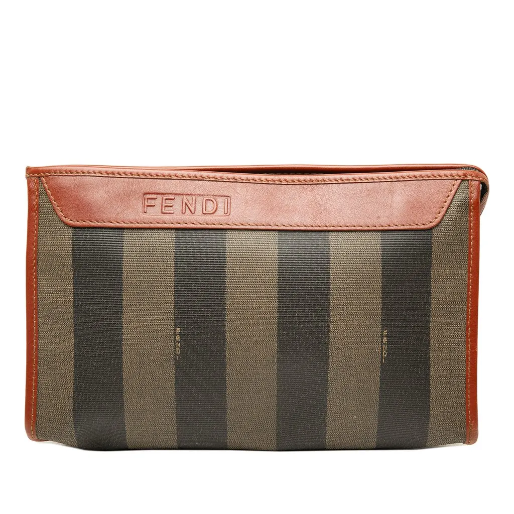 Fendi Pequin Coated Canvas Cosmetic Clutch Brown Canvas Good - Front View