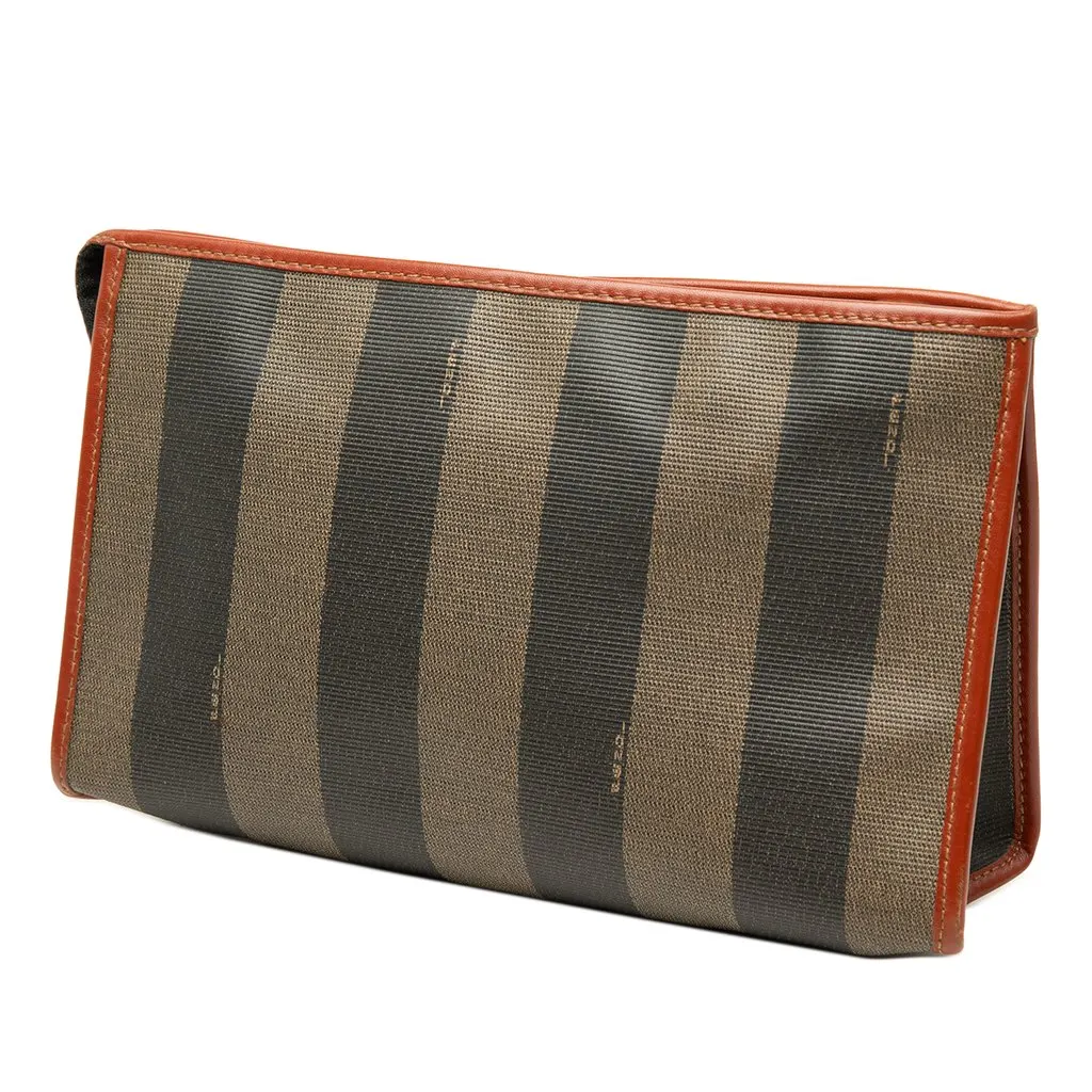 Fendi Pequin Coated Canvas Cosmetic Clutch Brown Canvas Good - Back View
