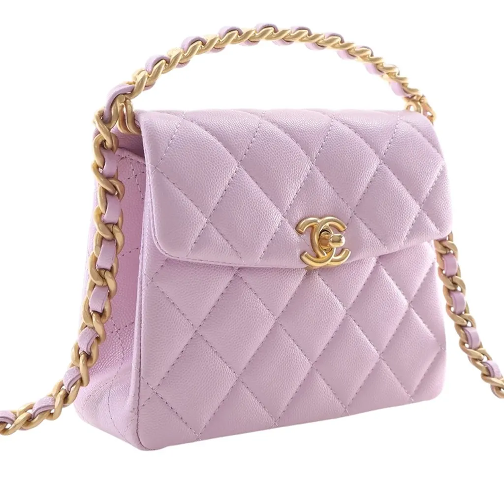 Chanel Mini Quilted Caviar 31 Rue Cambon Top Handle Bag Purple Leather Very good - Back View