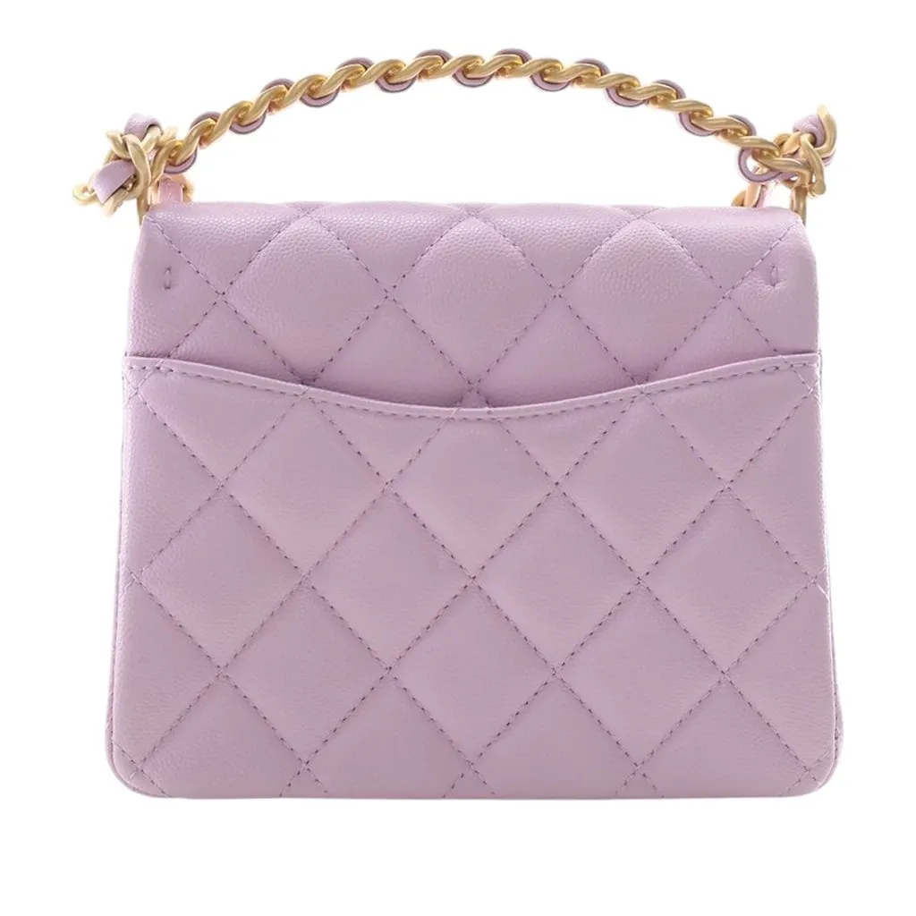 Chanel Mini Quilted Caviar 31 Rue Cambon Top Handle Bag Purple Leather Very good - Model View