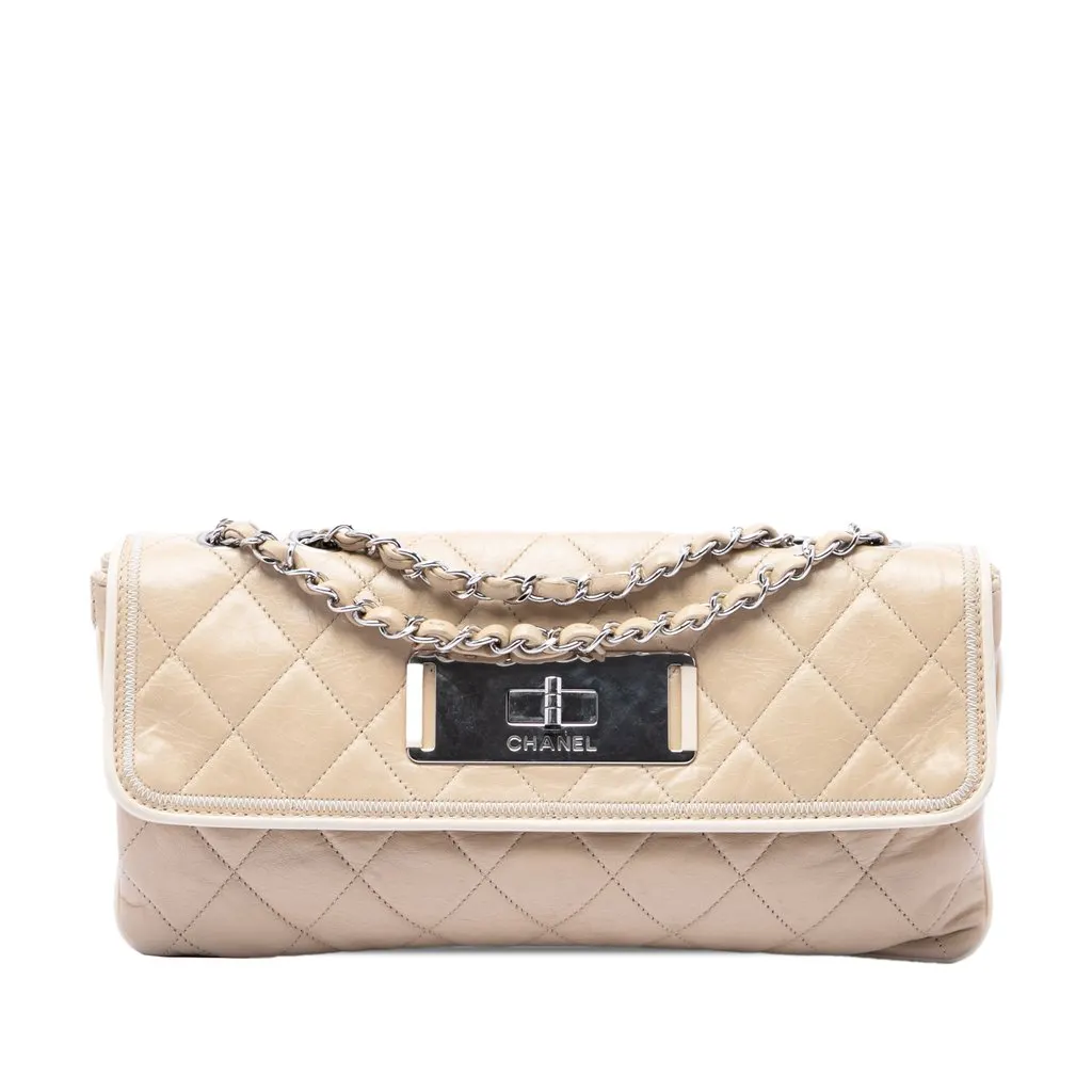 Chanel Quilted Lambskin East West Mademoiselle Flap Beige Leather Very good - Front View