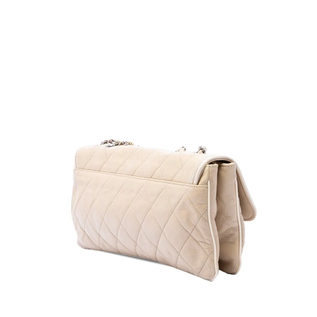 Chanel Quilted Lambskin East West Mademoiselle Flap Beige Leather Very good - Back View