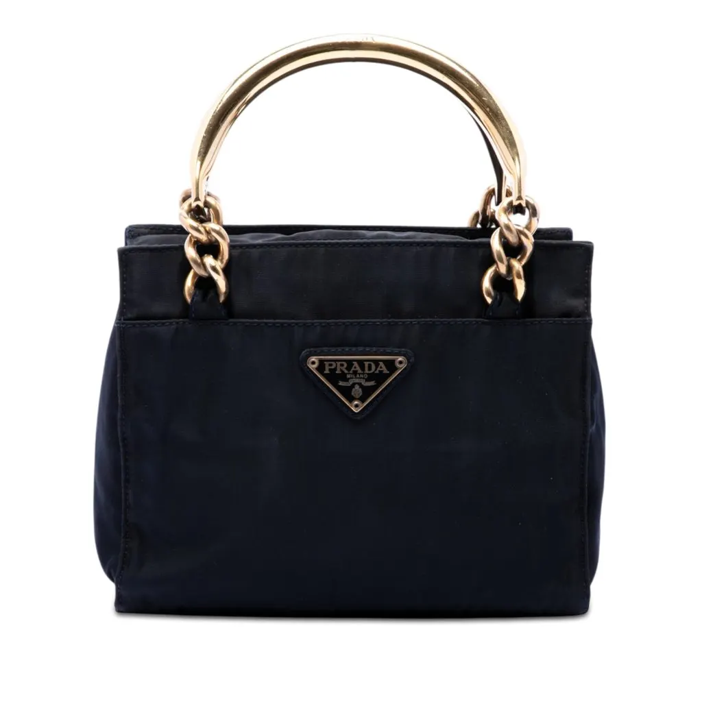 Prada Tessuto Metal Handle Bag Blue Very good - Front View