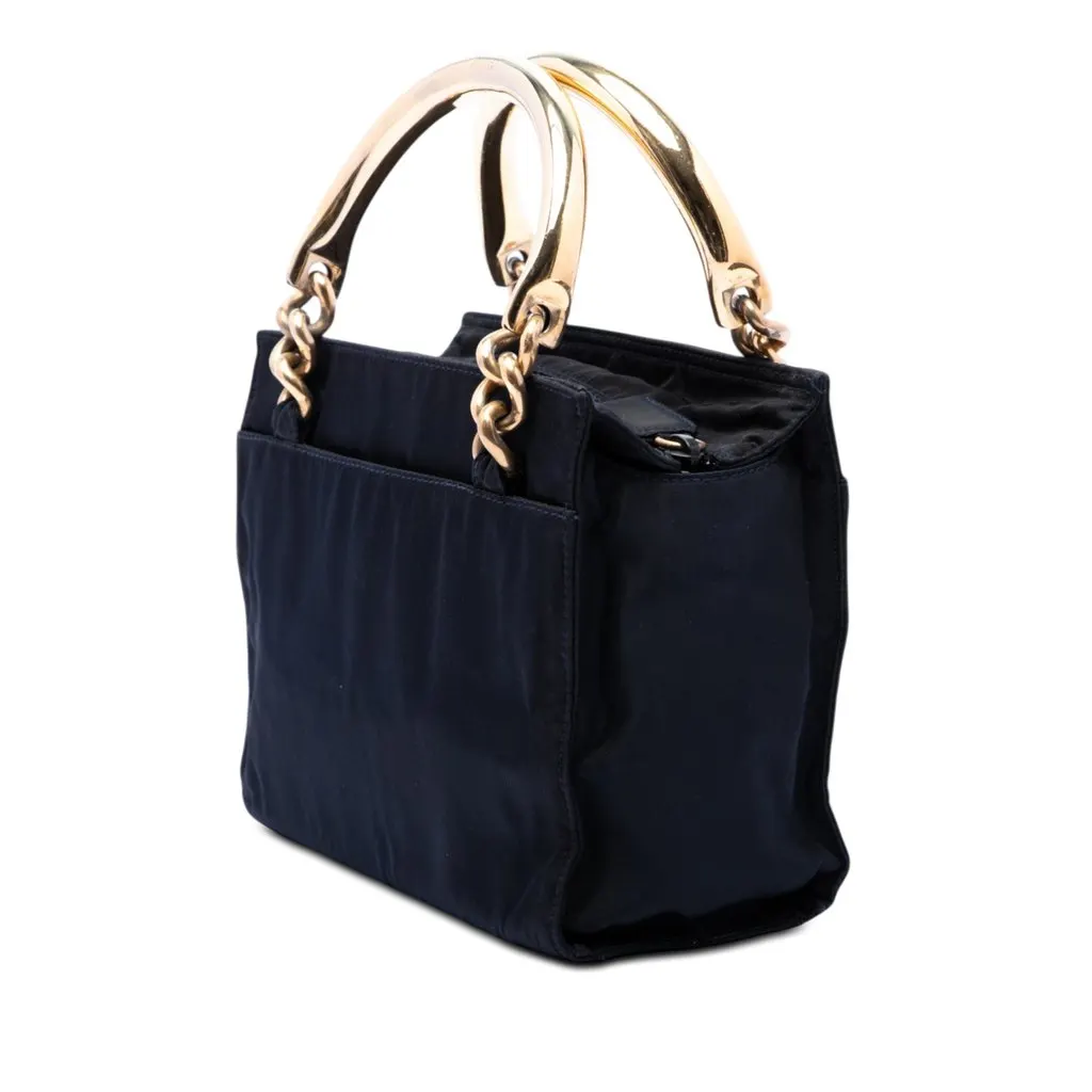 Prada Tessuto Metal Handle Bag Blue Very good - Back View