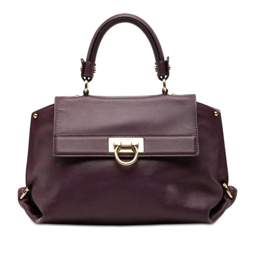 Ferragamo Small Leather Gancini Sofia Satchel Purple Leather Very good - Front View