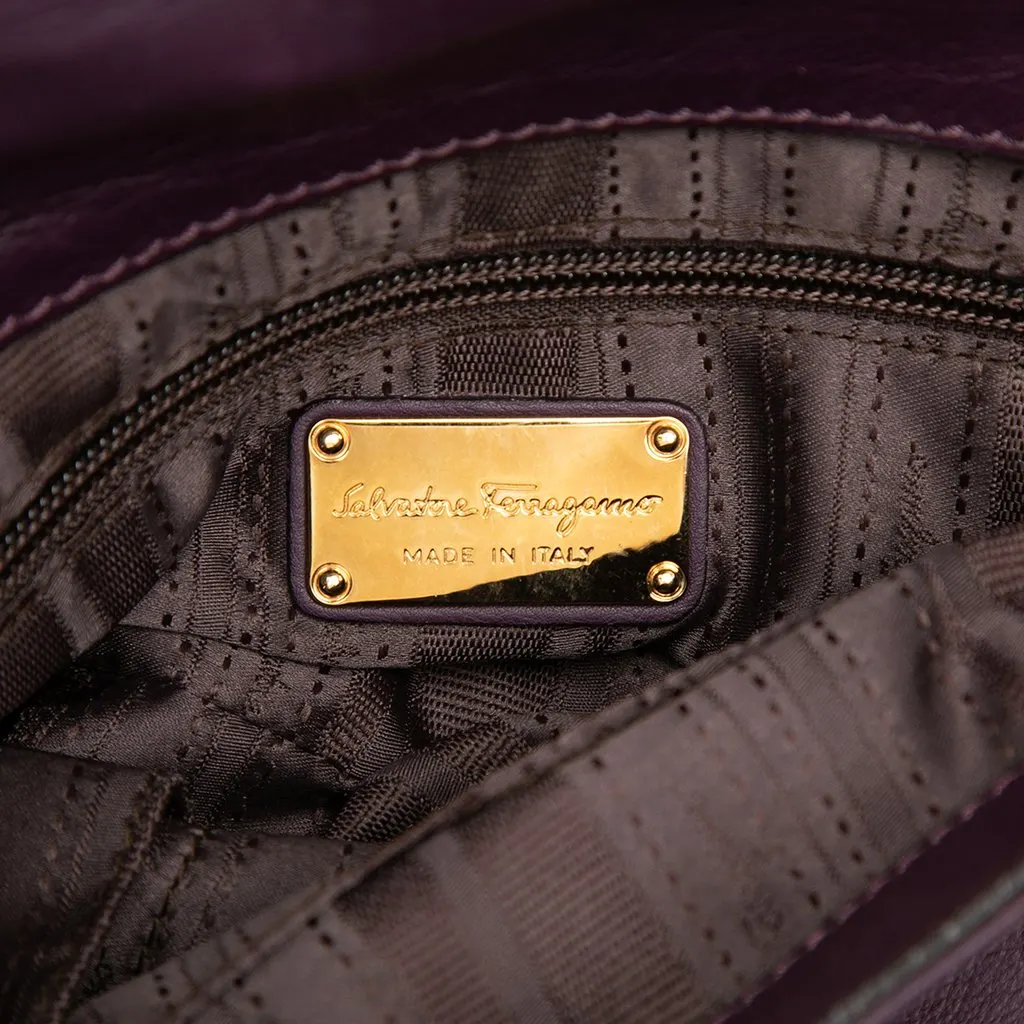 Ferragamo Small Leather Gancini Sofia Satchel Purple Leather Very good - Box View