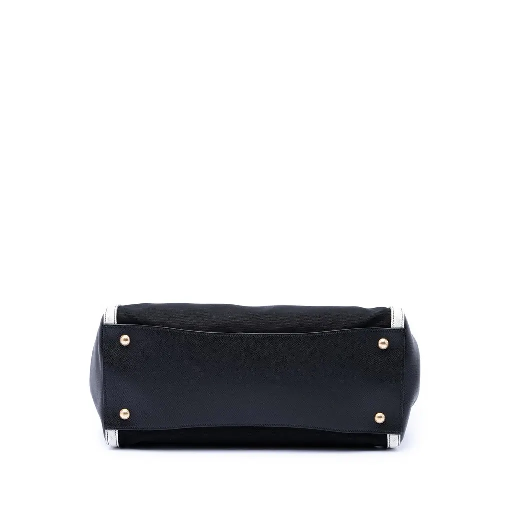 Prada Bicolor Saffiano Cuir Trimmed Canvas Satchel Black Very good - Inside View