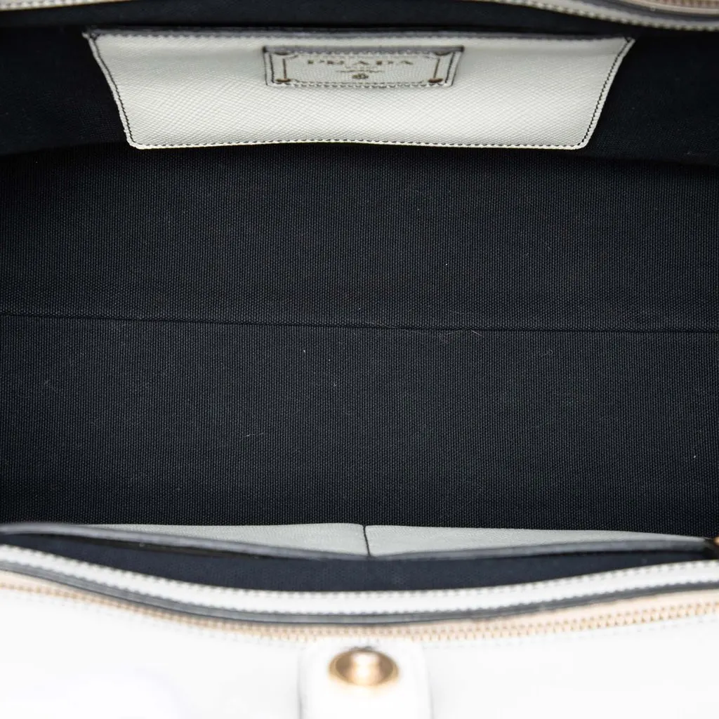 Prada Bicolor Saffiano Cuir Trimmed Canvas Satchel Black Very good - Model View