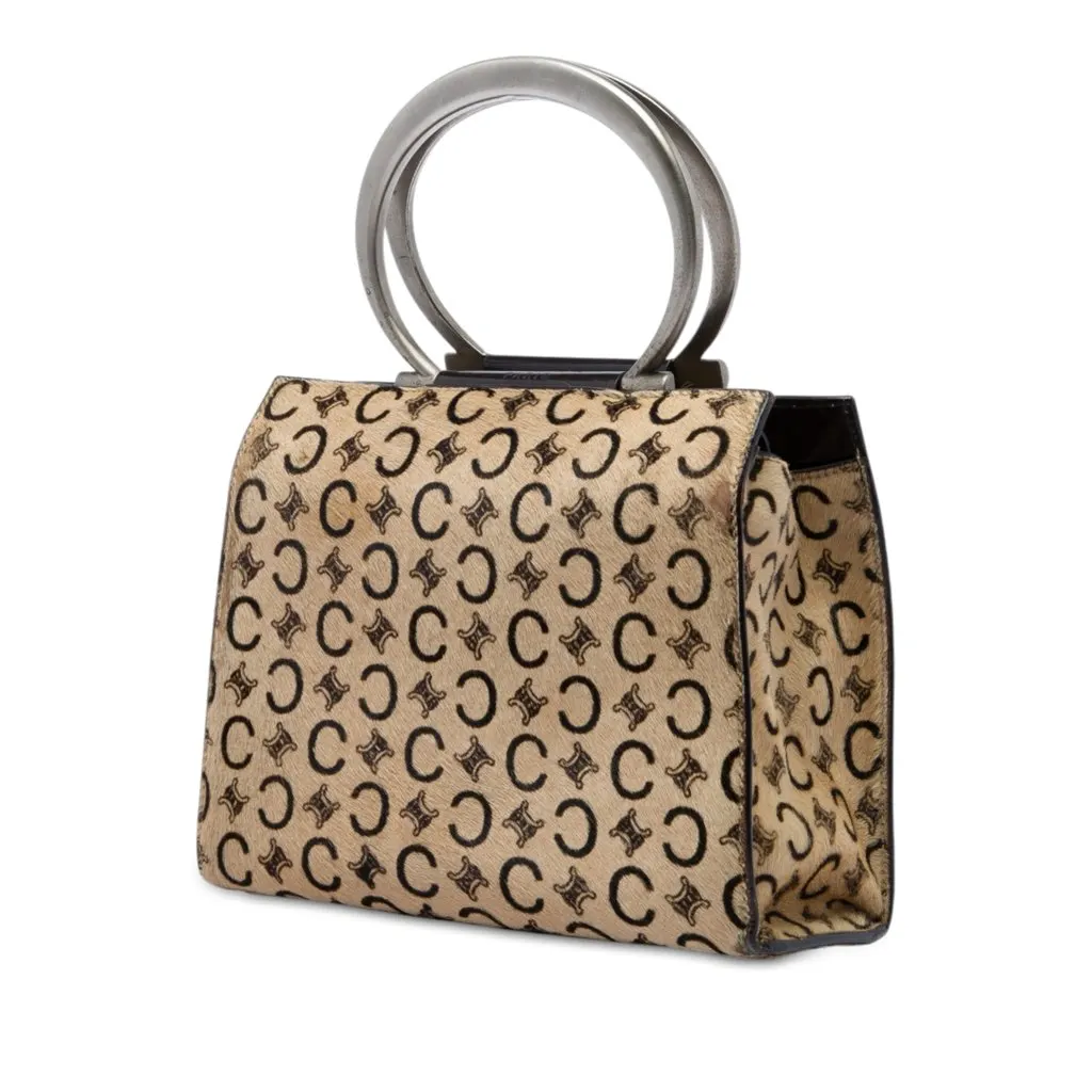 Celine C Macadam Pony Hair Top Handle Bag Brown Very good - Back View