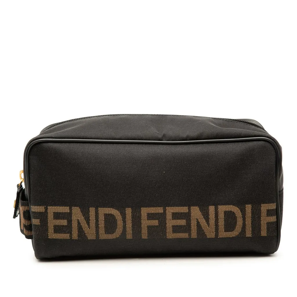 Fendi Nylon Logo Toiletry Pouch Black Polyamide Good - Front View