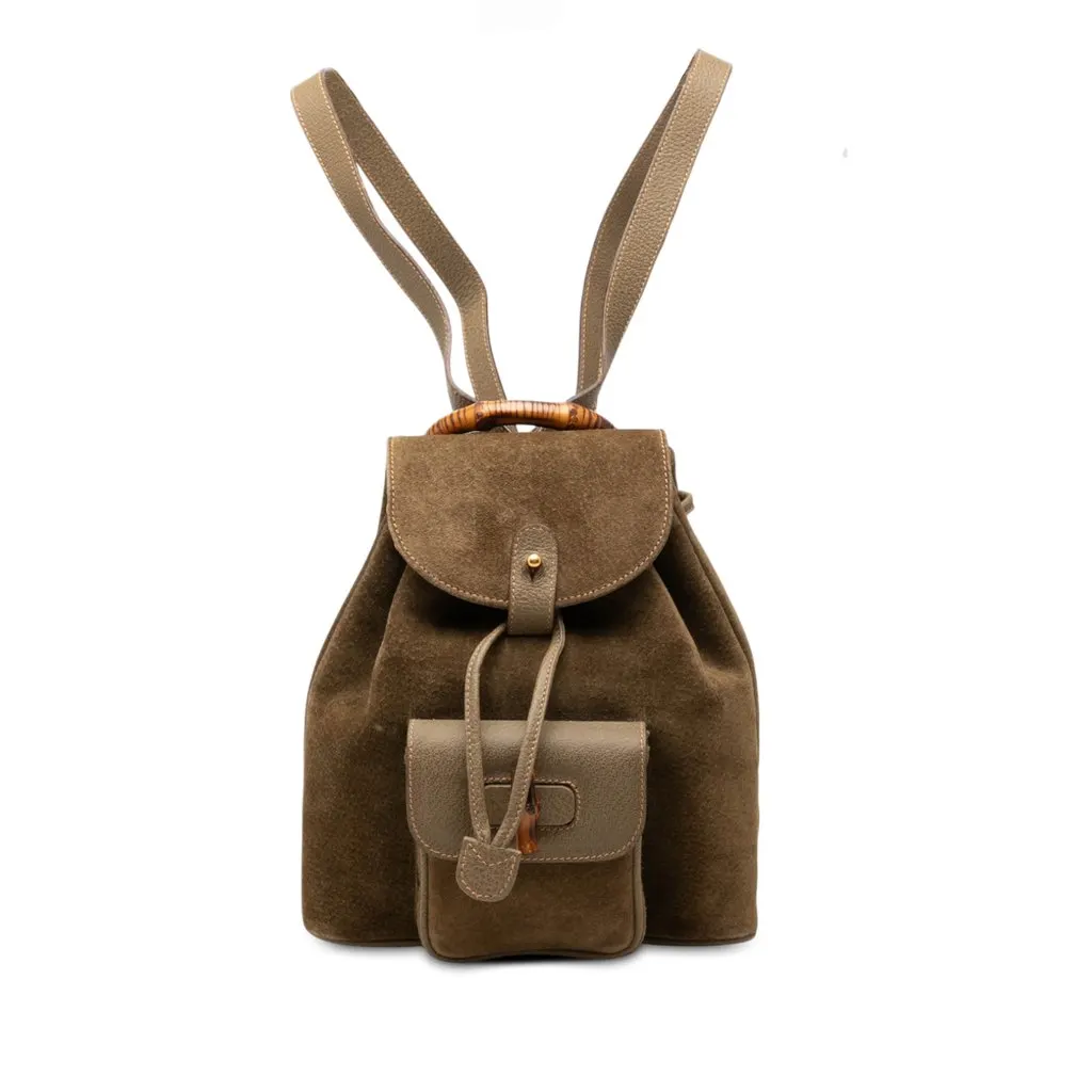 Gucci Suede Bamboo Backpack Brown Leather Very good - Front View