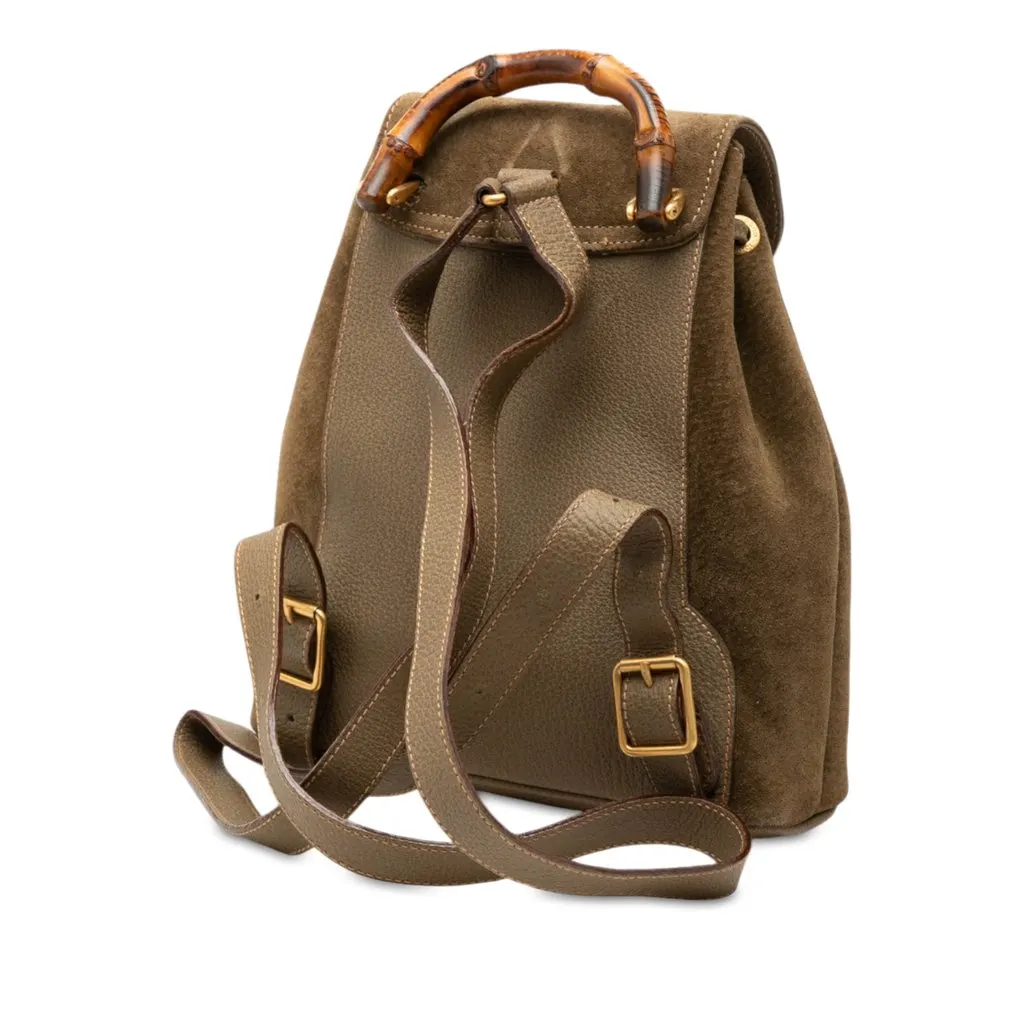 Gucci Suede Bamboo Backpack Brown Leather Very good - Back View