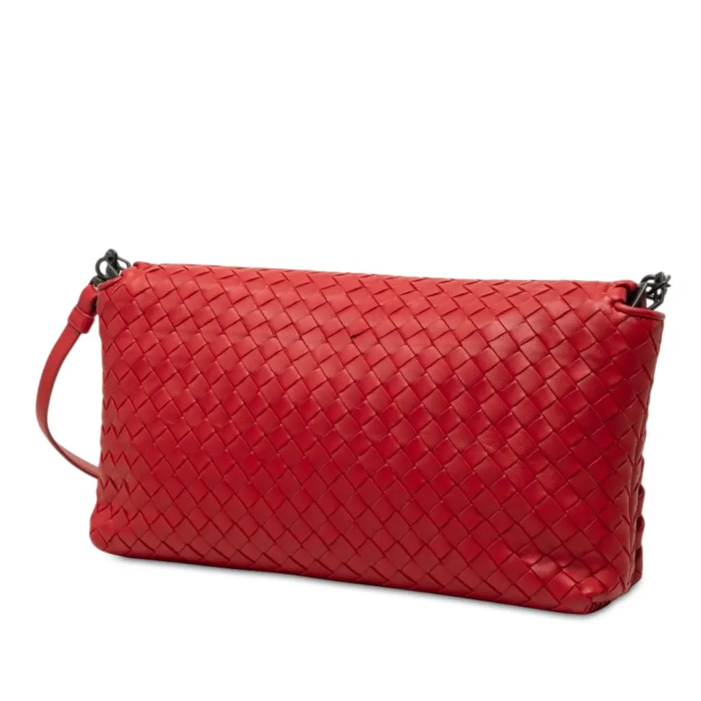 Bottega Veneta Nappa Intrecciato Flap Crossbody Red Leather Very good - Back View