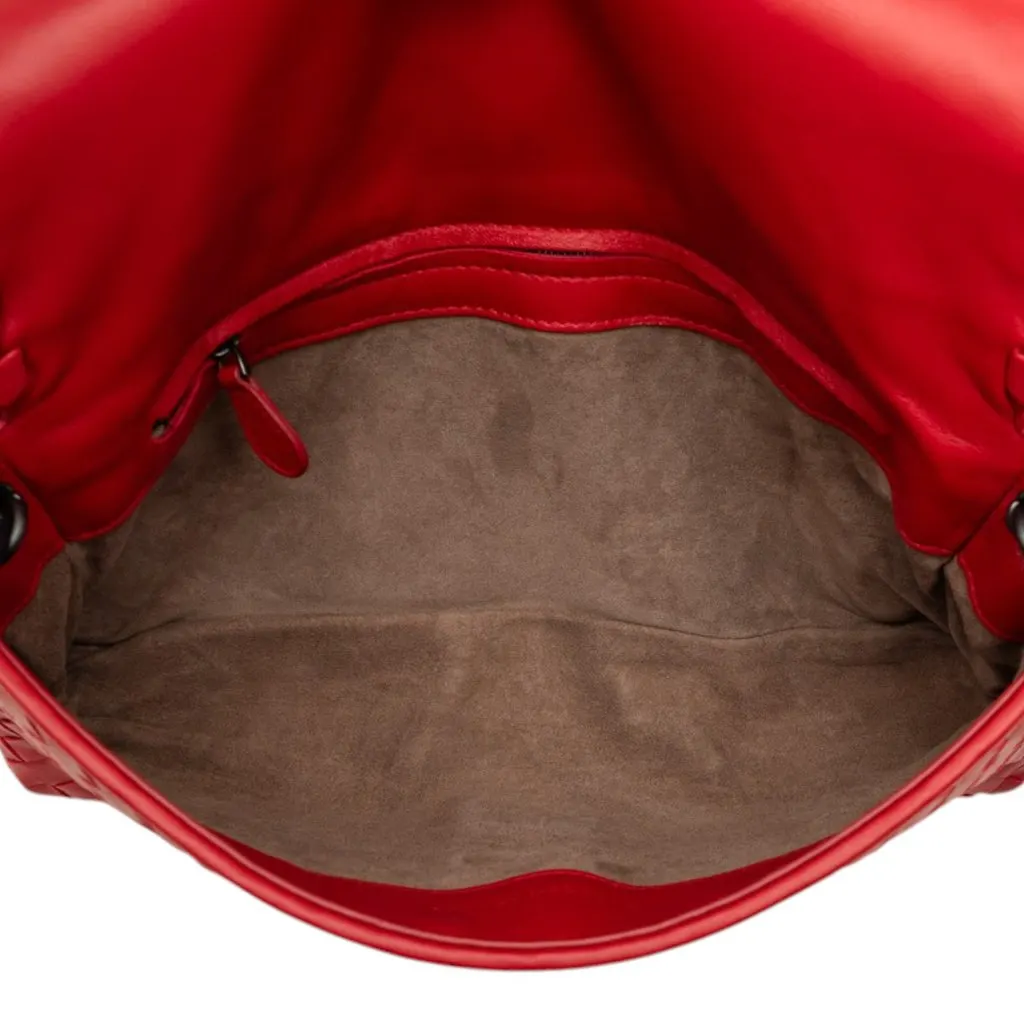 Bottega Veneta Nappa Intrecciato Flap Crossbody Red Leather Very good - Model View