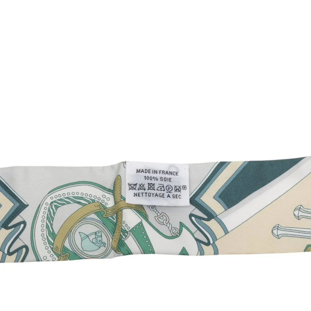 Hermès Bouquets Sellier Silk Twilly Scarf Beige Very good - Back View