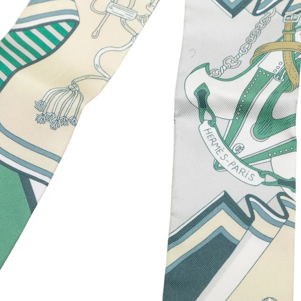 Hermès Bouquets Sellier Silk Twilly Scarf Beige Very good - Inside View